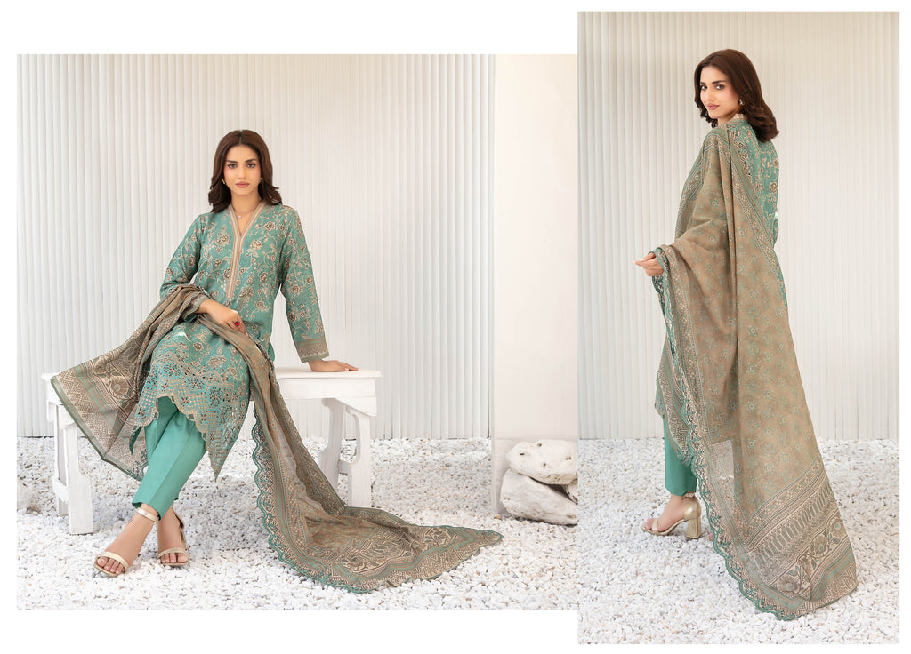 Silfira D-3601 Cutwork Embroidered Unstitched Lawn Suit - Silfira unstitched lawn suit image 2