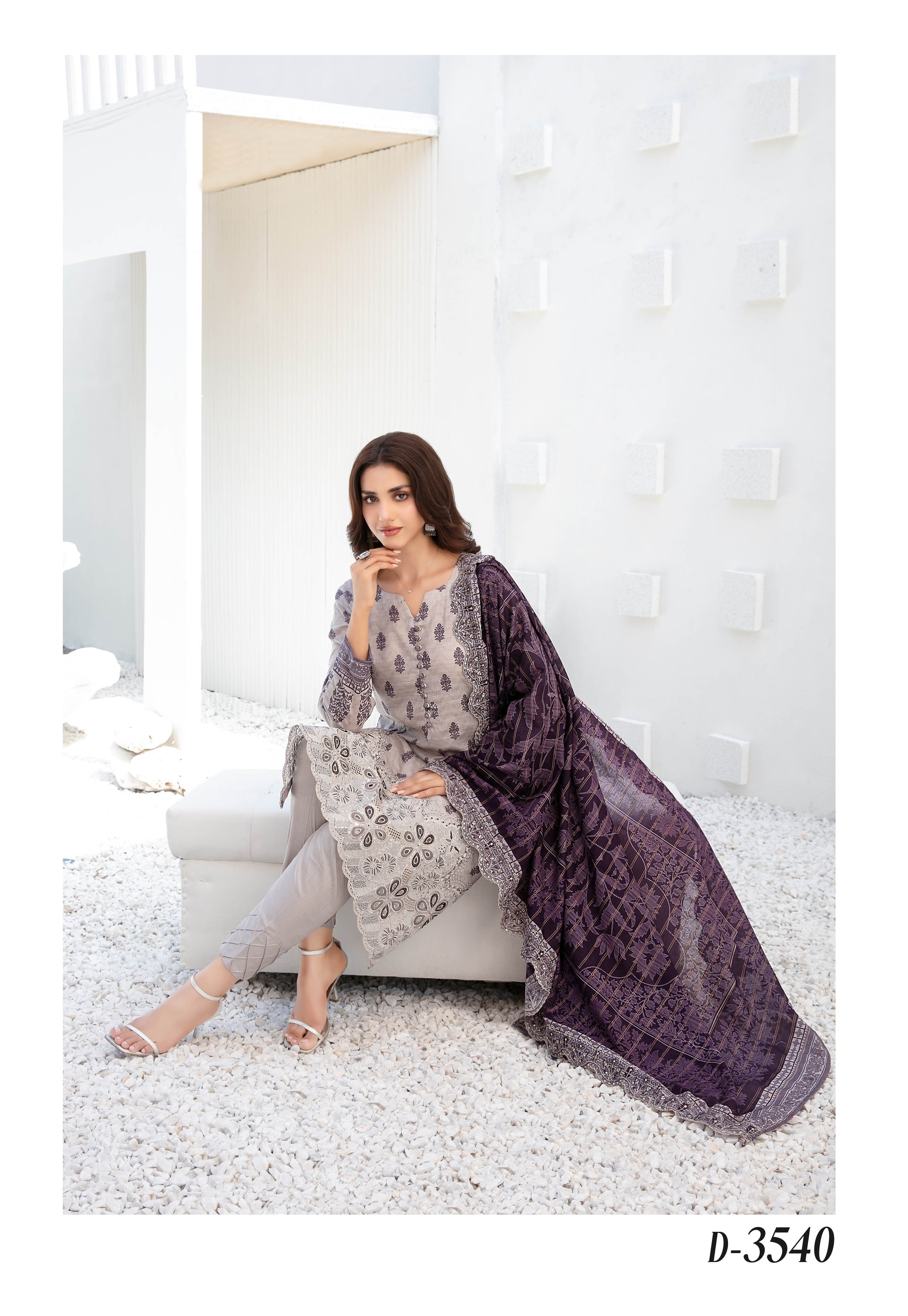 Silfira D-3540 Cutwork Embroidered Unstitched Lawn Suit - Silfira unstitched lawn suit image 3
