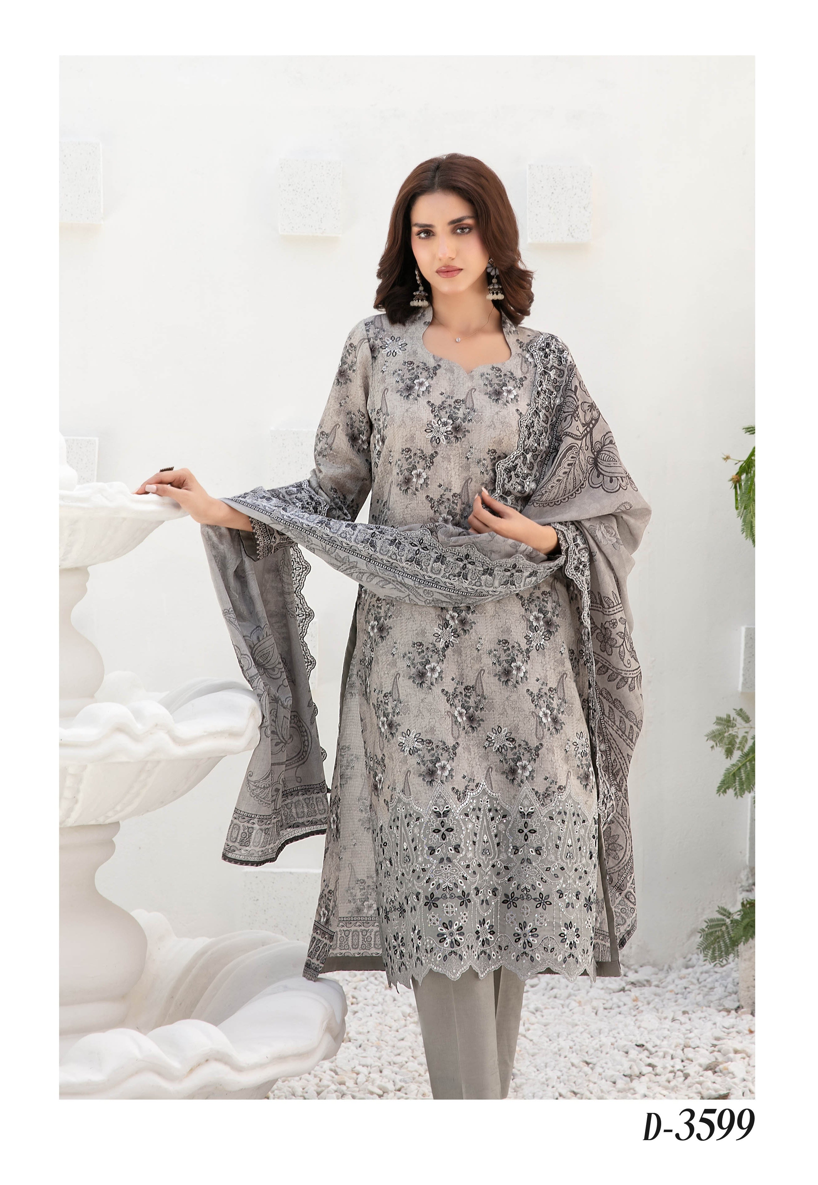 Silfira D-3599 Cutwork Embroidered Unstitched Lawn Suit - Silfira unstitched lawn suit image 3