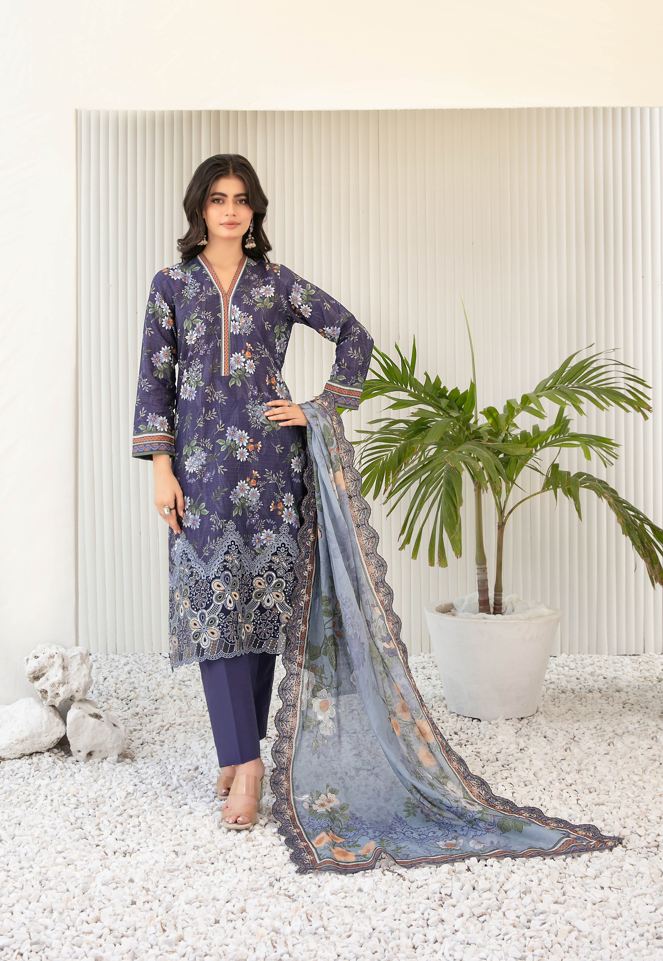 Silfira D-3608 Cutwork Embroidered Unstitched Lawn Suit - Silfira unstitched lawn suit image 1